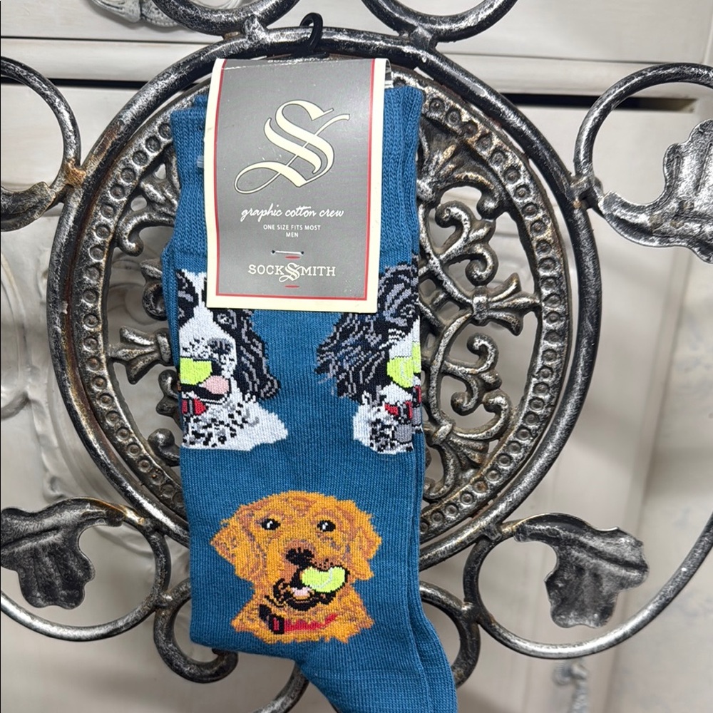 Dog Graphic Cotton Crew Socks - Blue